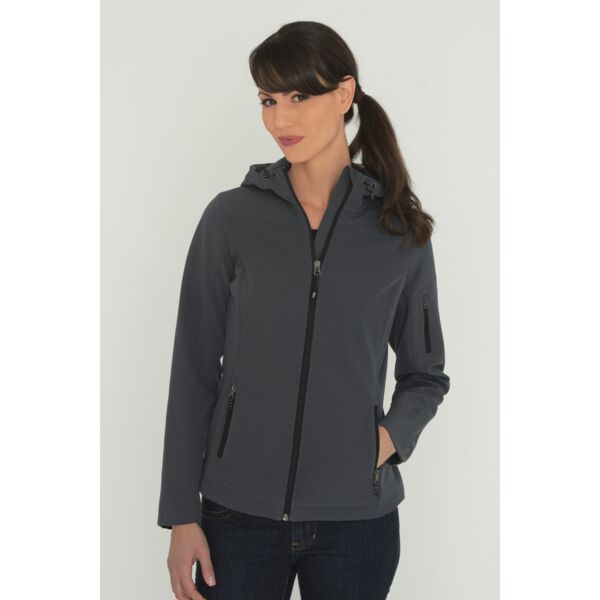 COAL HARBOUR&REG; ESSENTIAL HOODED STRETCH SOFT SHELL LADIES' JACKET L7605 Thumbnail